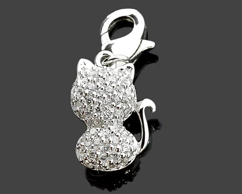 DESIGNER CHARM 925 SILBER ANHÄNGER KATZE SCHMUCKANHÄNGER