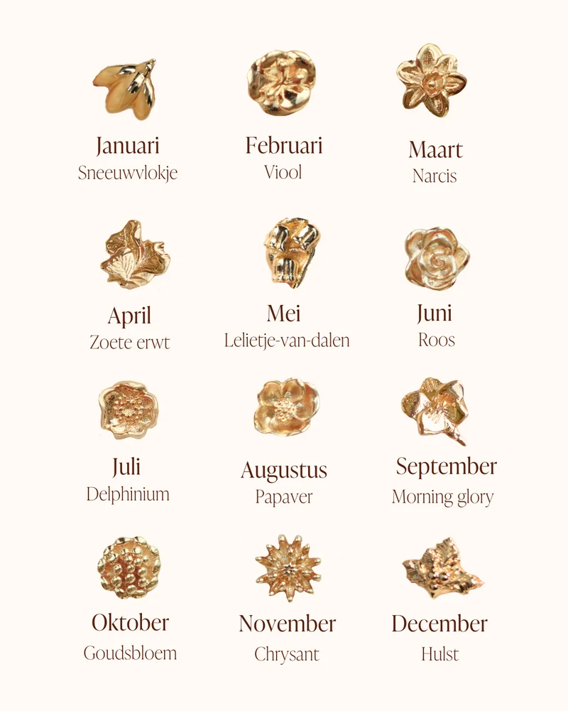 Geboortebloem Bedel voor Charm Bangle - Verguld - Gepersonaliseerde Armband