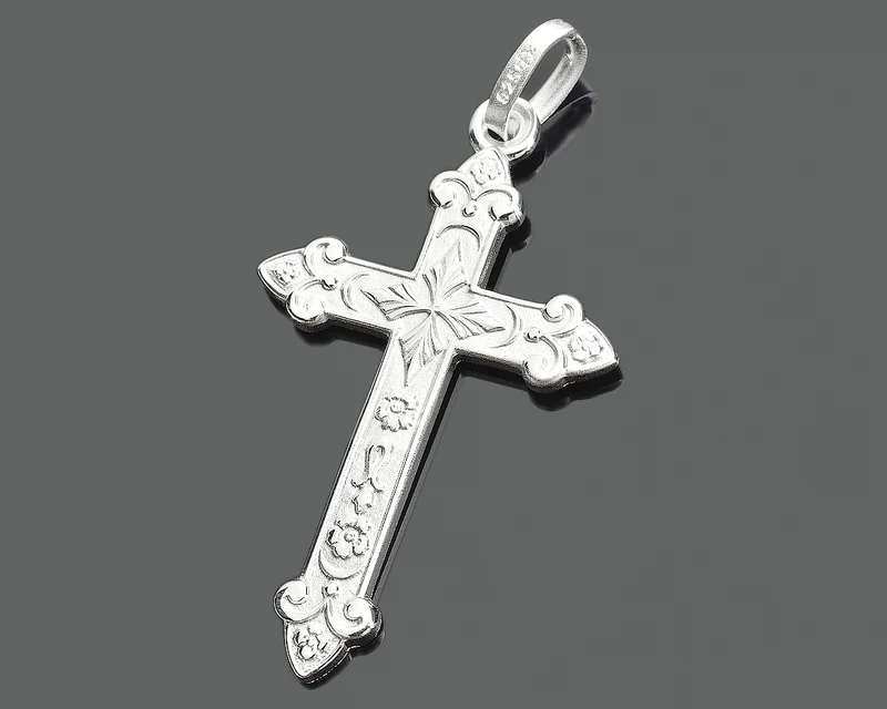 SILBERKREUZ ANHÄNGER SCHMUCK HERREN KOMMUNION FLORAL KREUZ 925 SILBER