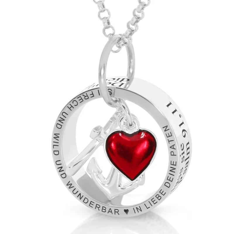 Kette Gravur Taufe Kommunion Halskette Spruch Vers 925 Sterling Silber Kreuz Herz Anker