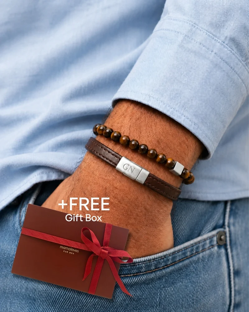 Mannen VOORDEELSET bruin - Gepersonaliseerde Heren Armbanden