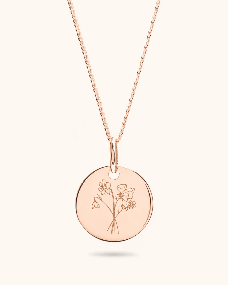 Geboortebloem Boeket Coin Ketting Rosé Verguld - Gepersonaliseerde Ketting