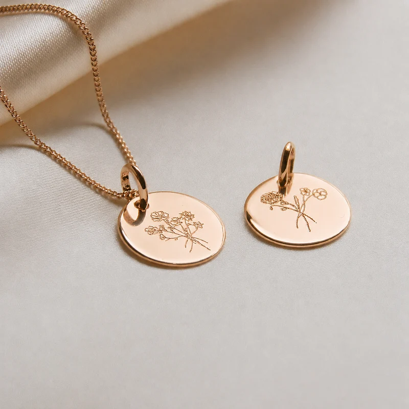 Geboortebloem Boeket Coin Ketting Rosé Verguld - Gepersonaliseerde Ketting