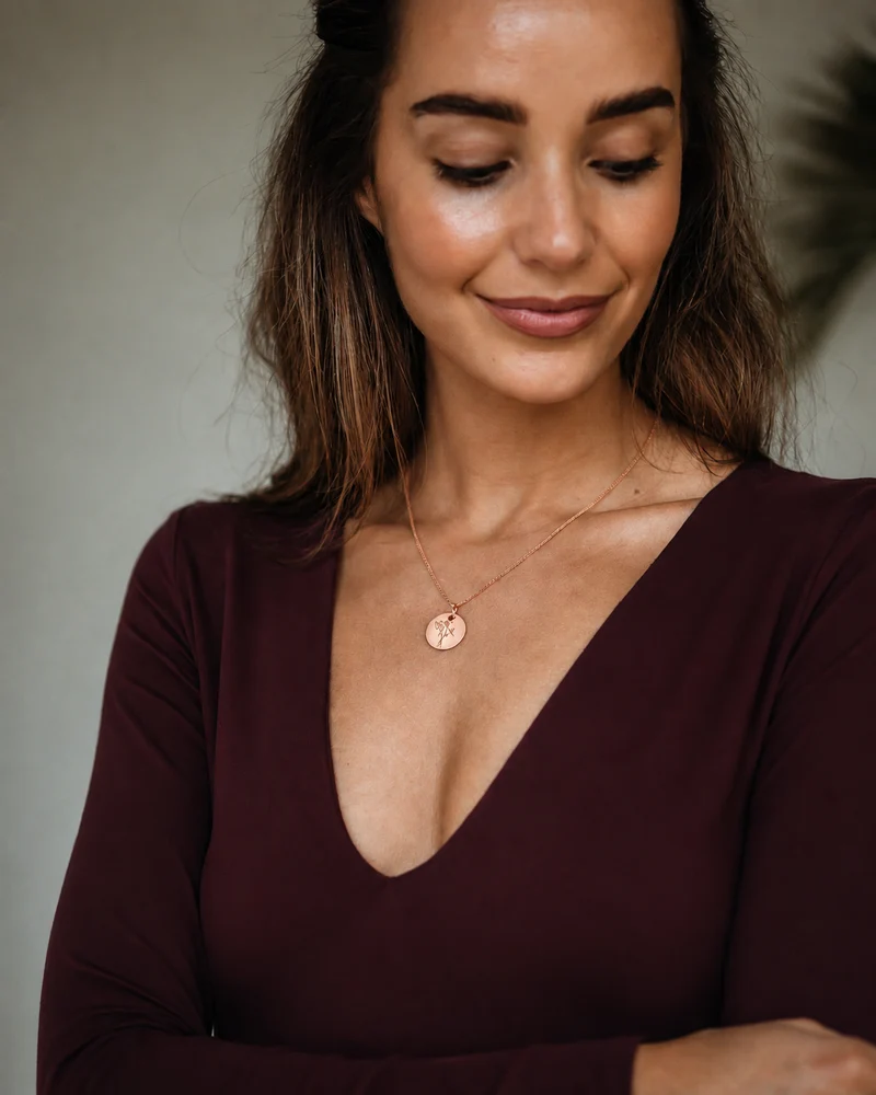 Geboortebloem Boeket Coin Ketting Rosé Verguld - Gepersonaliseerde Ketting