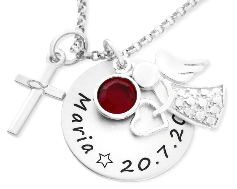 TAUFKETTE 925 SILBER GESCHENK ZUR TAUFE KETTE MIT GRAVUR ENGEL KREUZ KINDERKETTE