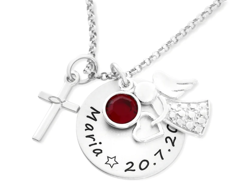TAUFKETTE 925 SILBER GESCHENK ZUR TAUFE KETTE MIT GRAVUR ENGEL KREUZ KINDERKETTE