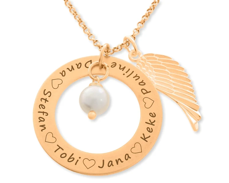 KETTE MIT GRAVUR NAMENSKETTE ENGELRUFER HALSKETTE ROSEGOLD GESCHENK OMA MUTTER