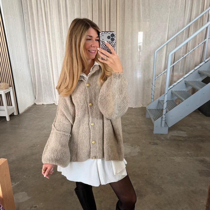 Oversized Strickjacke - Beige