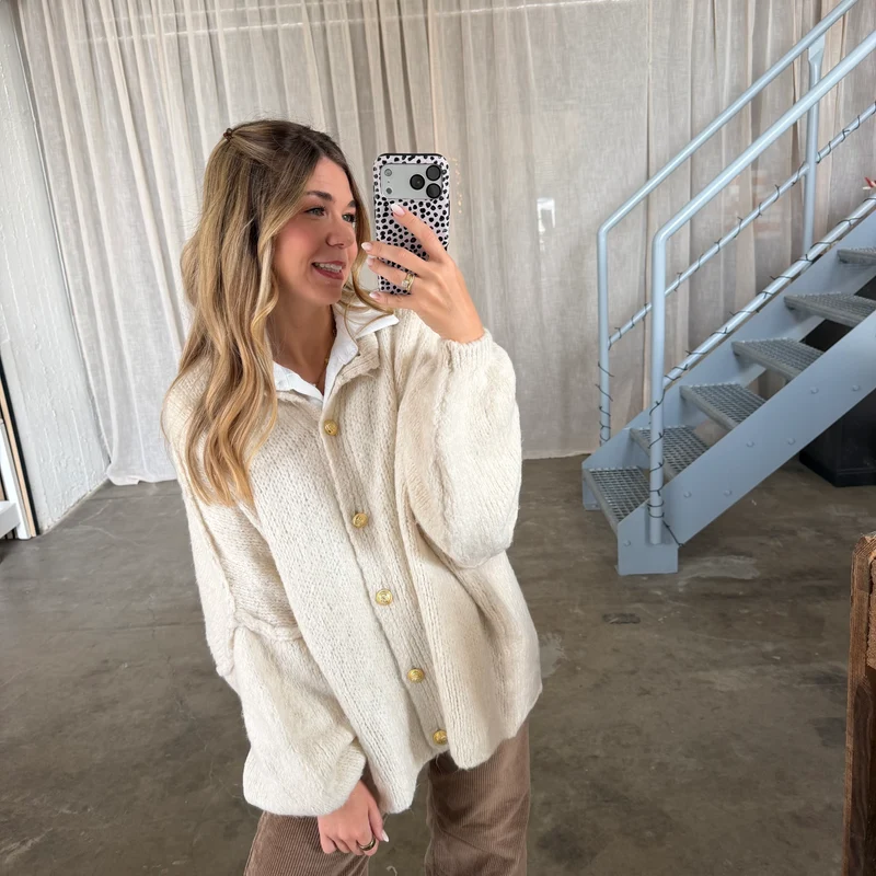 Oversized Strickjacke - Creme