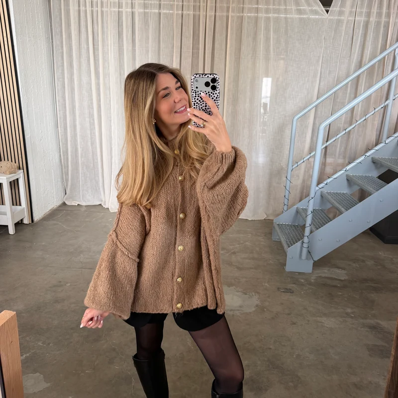 Oversized Strickjacke - Camel