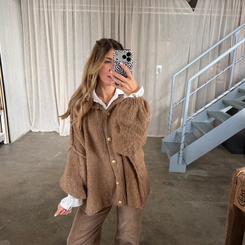Oversized Strickjacke - Camel