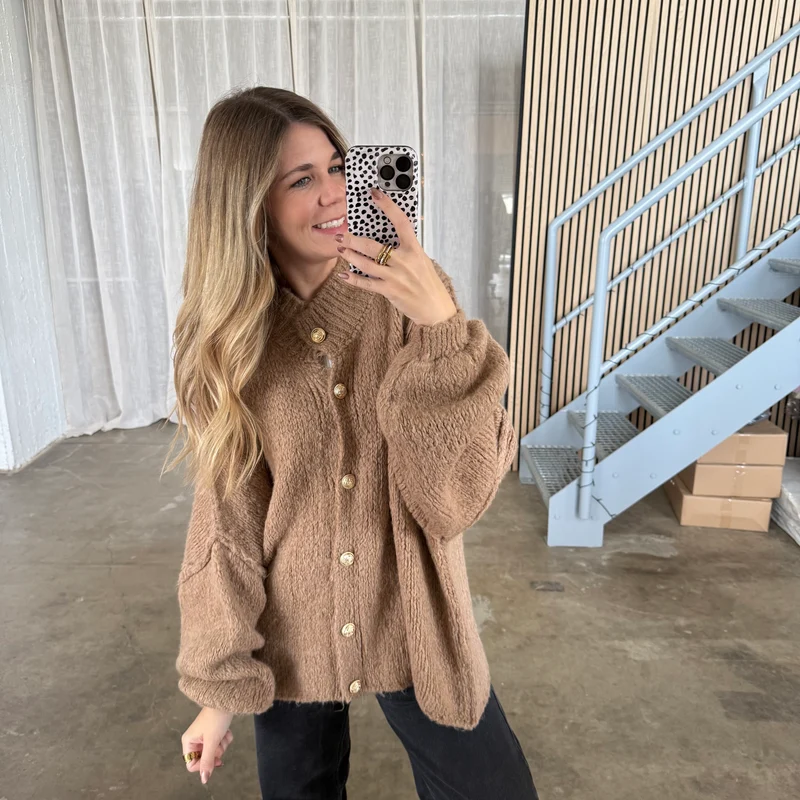 Oversized Strickjacke - Camel