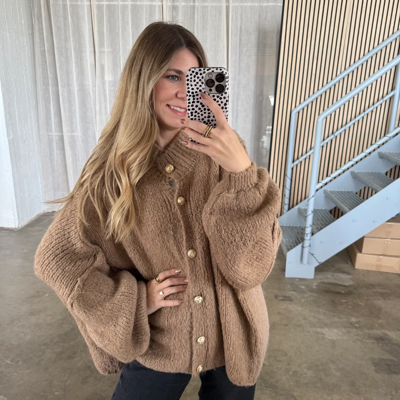 Oversized Strickjacke - Camel