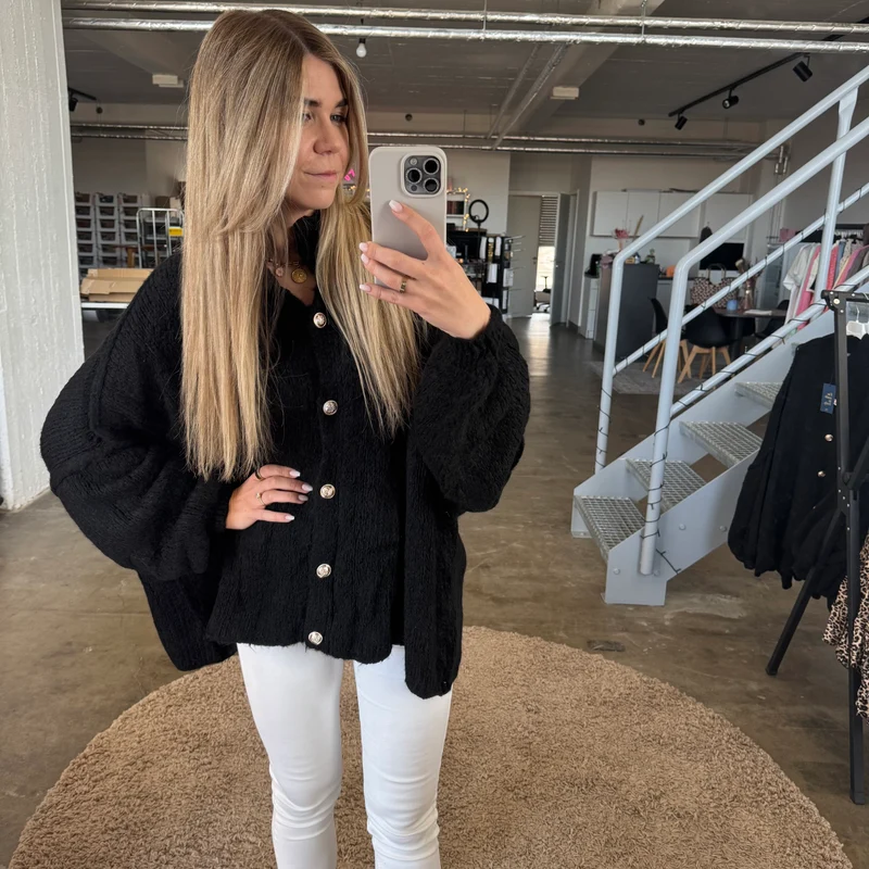 Oversized Strickjacke - Schwarz