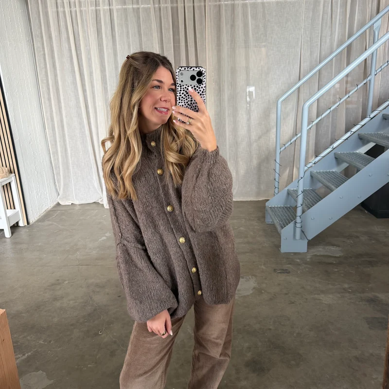 Oversized Strickjacke - Taupe