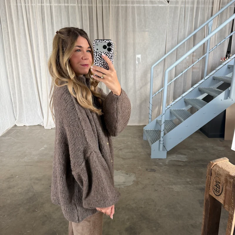 Oversized Strickjacke - Taupe