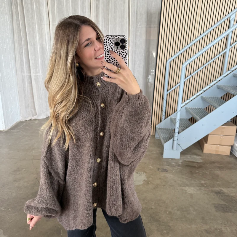 Oversized Strickjacke - Taupe