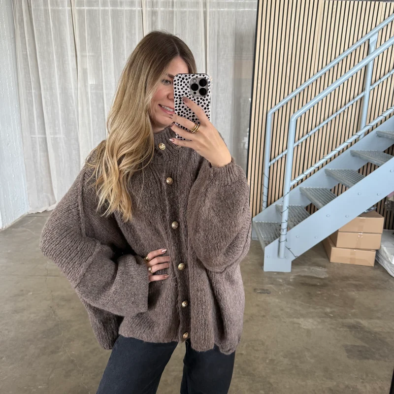 Oversized Strickjacke - Taupe