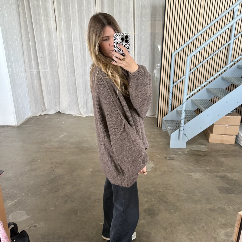 Oversized Strickjacke - Taupe