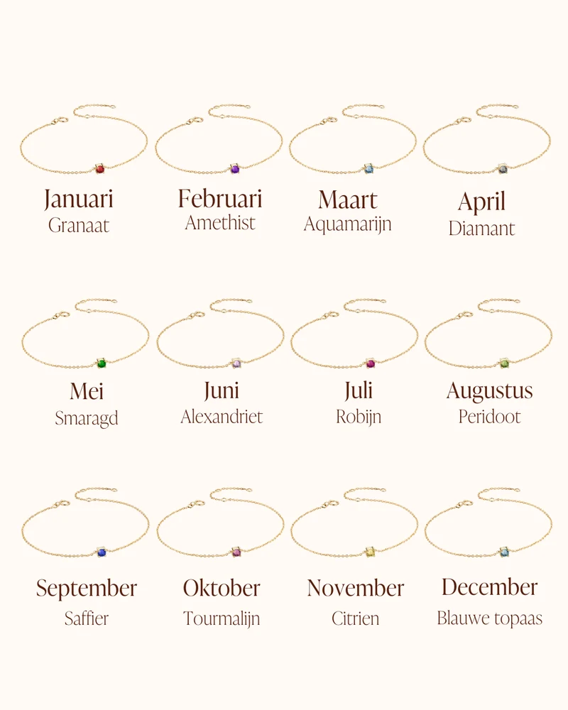 14k Geboortesteen Armband - Gepersonaliseerde Armband