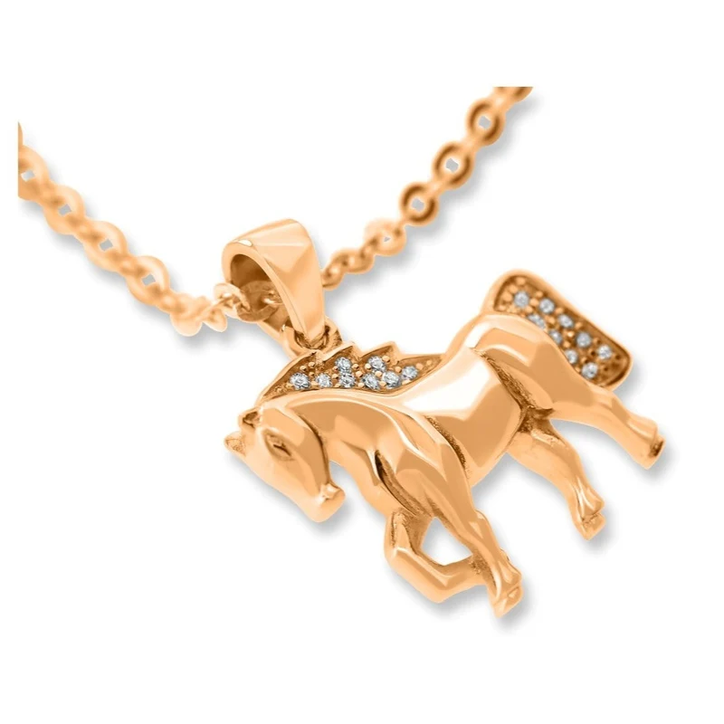 KETTE ROSÉ VERGOLDET, PFERD MIT ZIRKONIA, KETTE PFERD FÜR MÄDCHEN