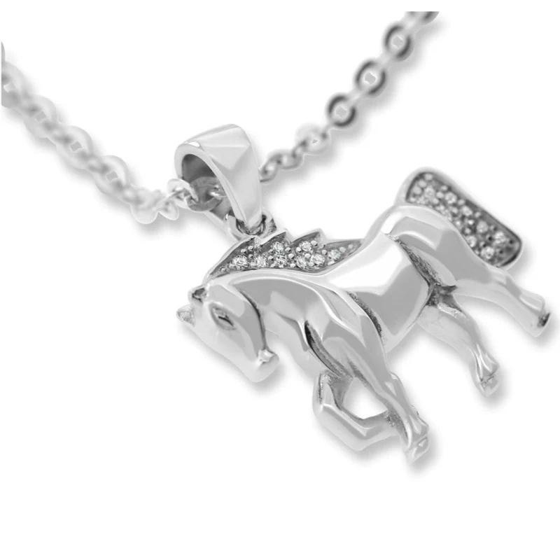 KETTE MIT PFERD & ZIRKONIA, SILBERSCHMUCK, PFERD, 925 SILBER