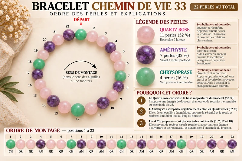 Lebensweg-Armband 33 – Rosenquarz, Amethyst & Chrysopras