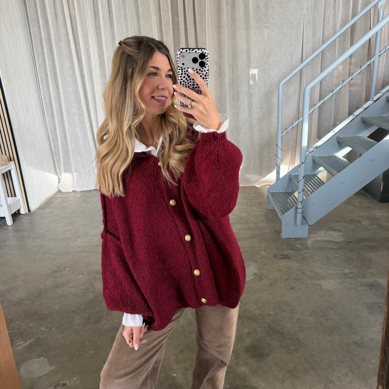 Oversized Strickjacke - Bordeaux