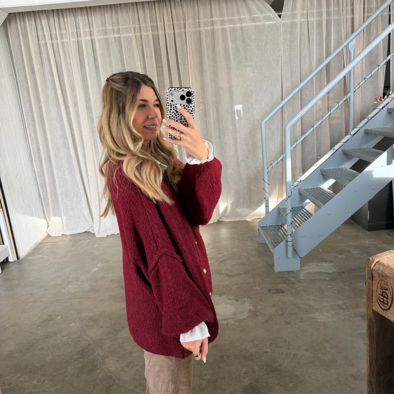 Oversized Strickjacke - Bordeaux
