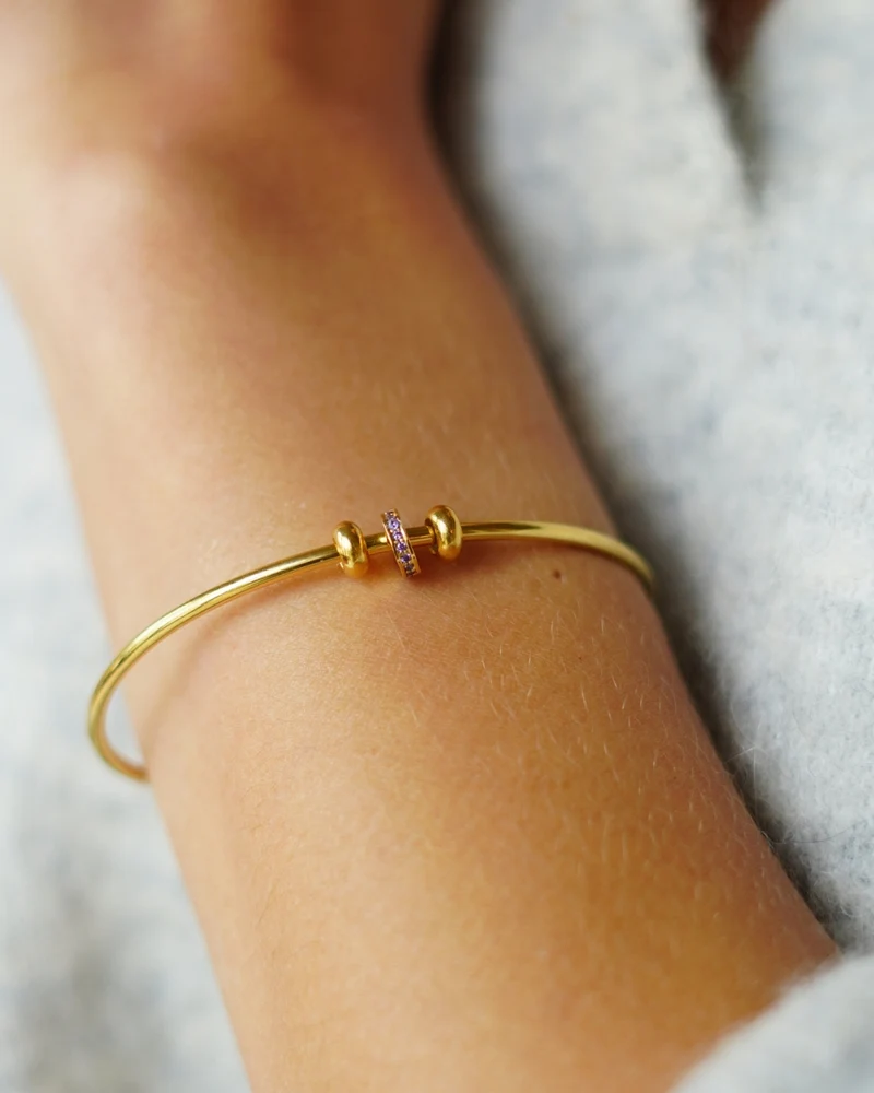 Geboortesteen Disc Bangle - Verguld - Gepersonaliseerde Armband