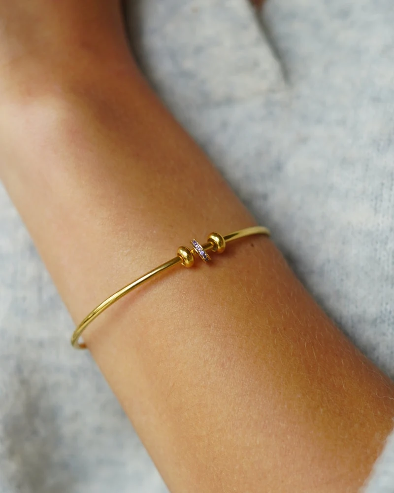 Geboortesteen Disc Bangle - Verguld - Gepersonaliseerde Armband