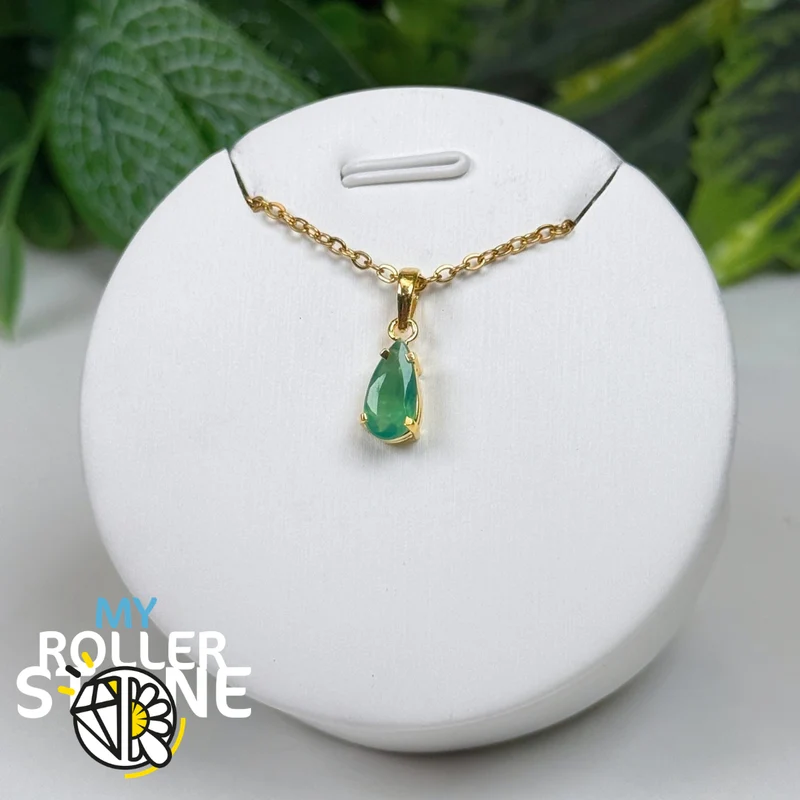Chrysopras aus Brasilien und vergoldeter Anhänger aus 925er Sterlingsilber Nr. 2