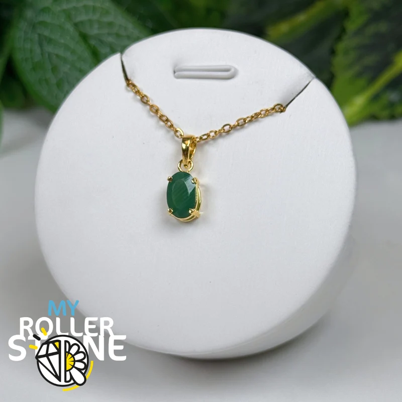 Chrysopras aus Brasilien und vergoldeter Anhänger aus 925er Sterlingsilber Nr. 1