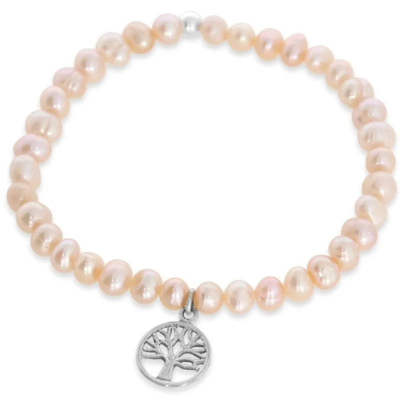 Süßwasserperlen Armband mit Lebensbaum Anhänger 925 Sterling Silber
