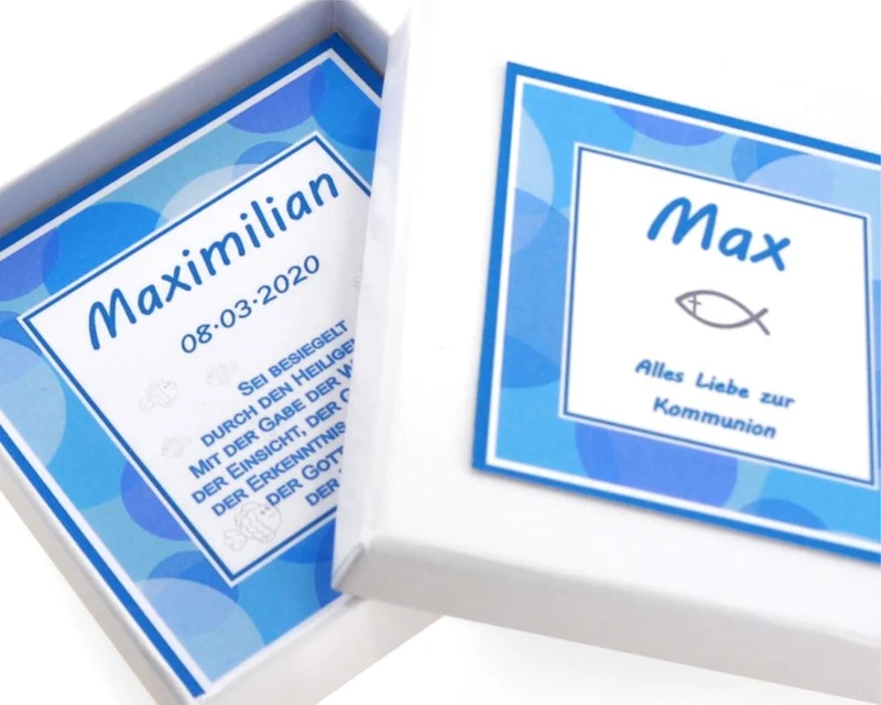personalisierte Geschenkschachtel Taufe Kommunion Ichthys Fisch
