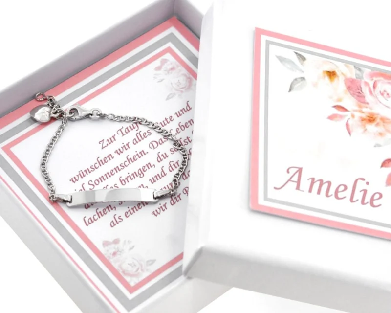 Armband Gravur Herz Anhänger Taufe 925 Silber Geschenkschachtel