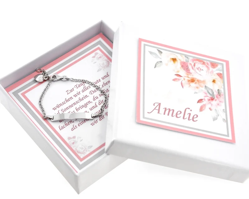 Armband Gravur Herz Anhänger Taufe 925 Silber Geschenkschachtel