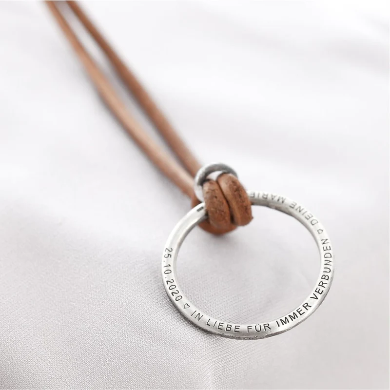Herrenkette Leder mit personalisiertem Ring Männerkette Gravur 925 Silber