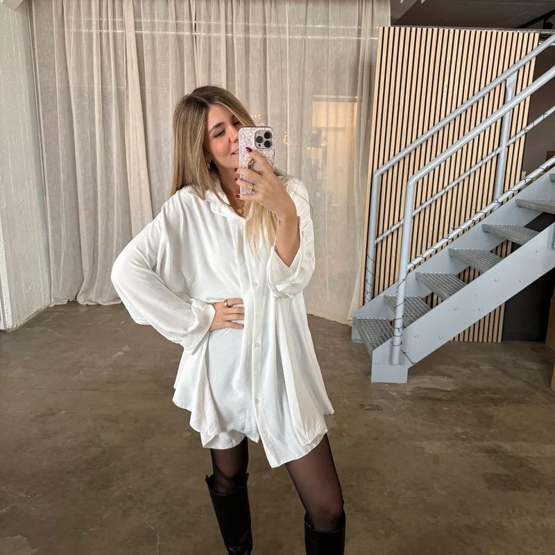 Blusen-Kleid - Weiß