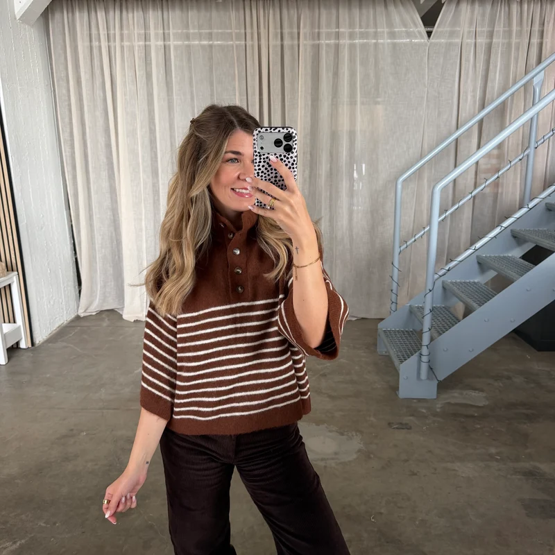 Strickshirt Lia - Braun Weiß