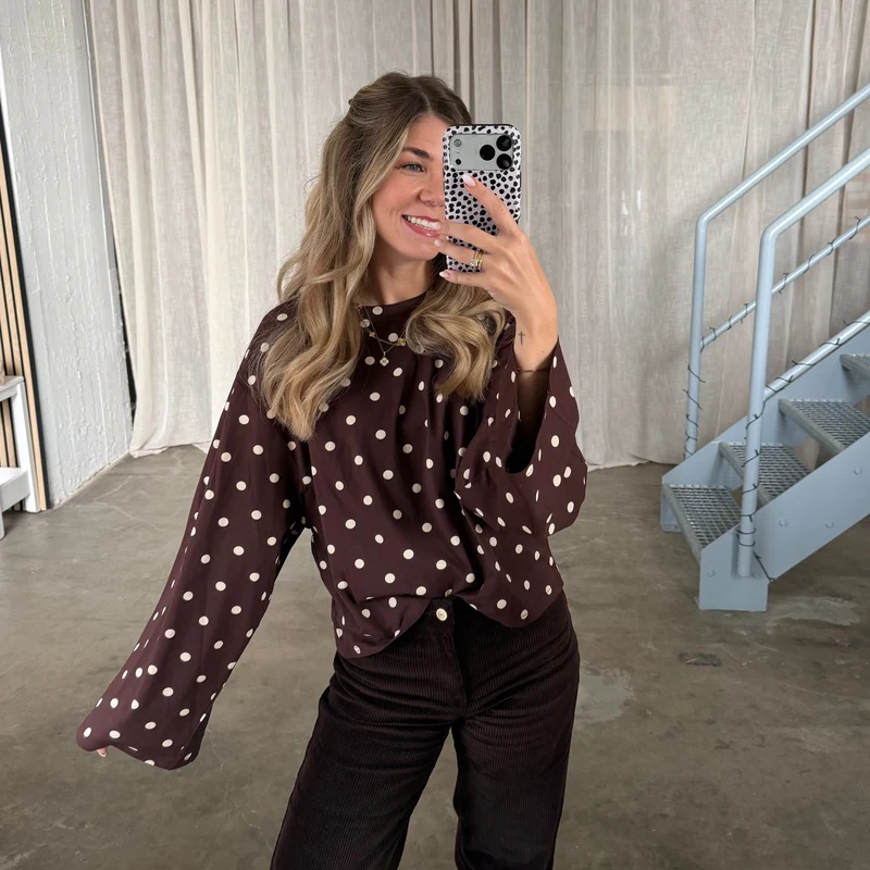 Basic Oversize Longsleeve Dots - Braun