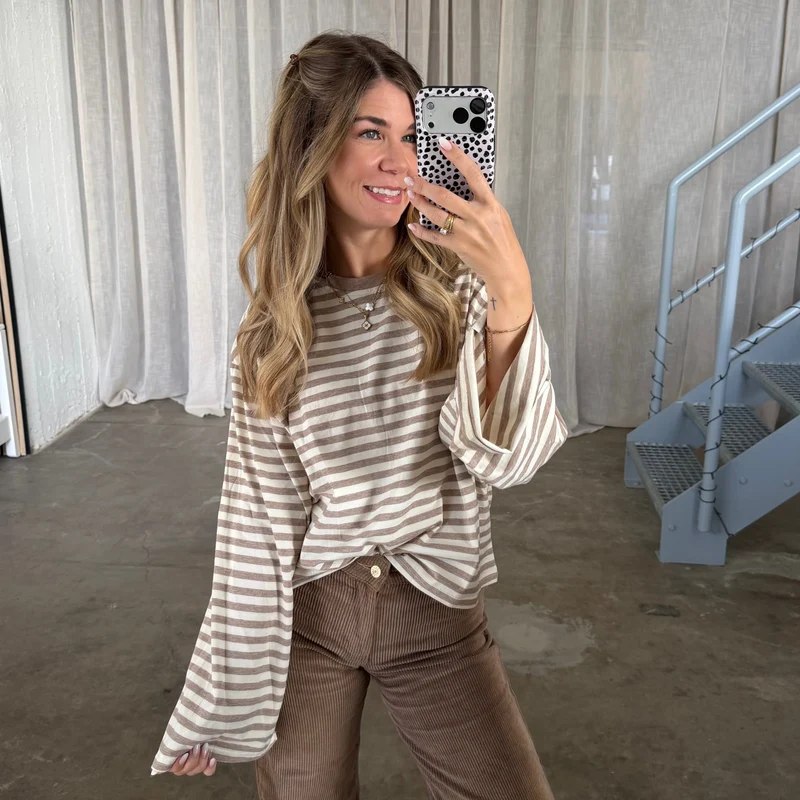 Basic Oversize Longsleeve Stripes - Beige x Creme