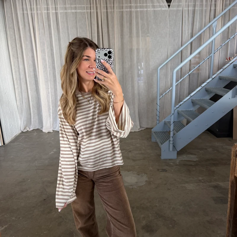 Basic Oversize Longsleeve Stripes - Beige x Creme
