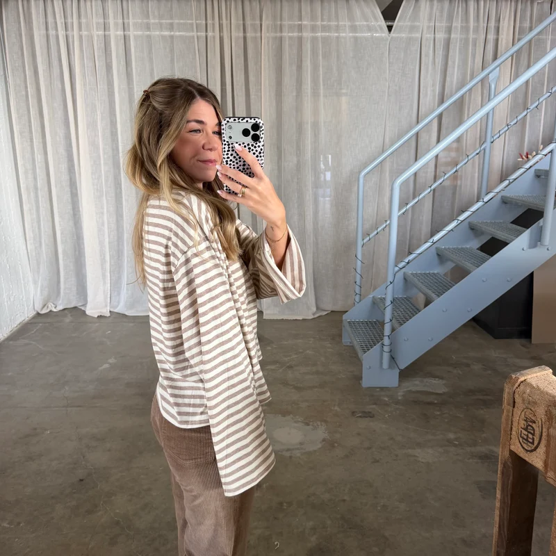 Basic Oversize Longsleeve Stripes - Beige x Creme