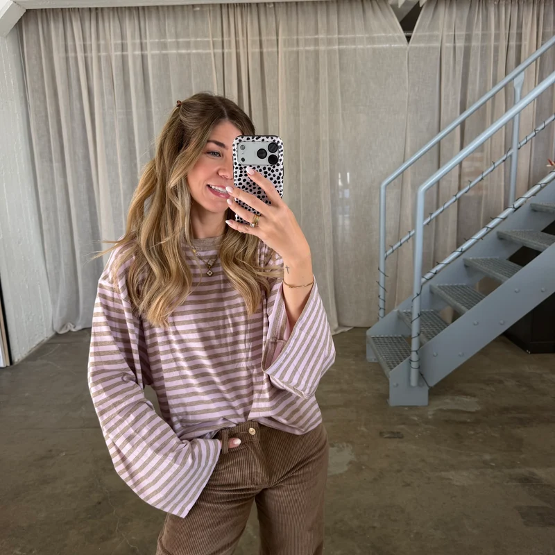 Basic Oversize Longsleeve Stripes - Beige x Flieder