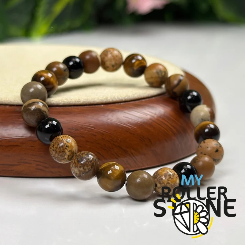 Lebensweg-Armband 4 – Landschaftsjaspis, Tigerauge & Schwarzer Onyx