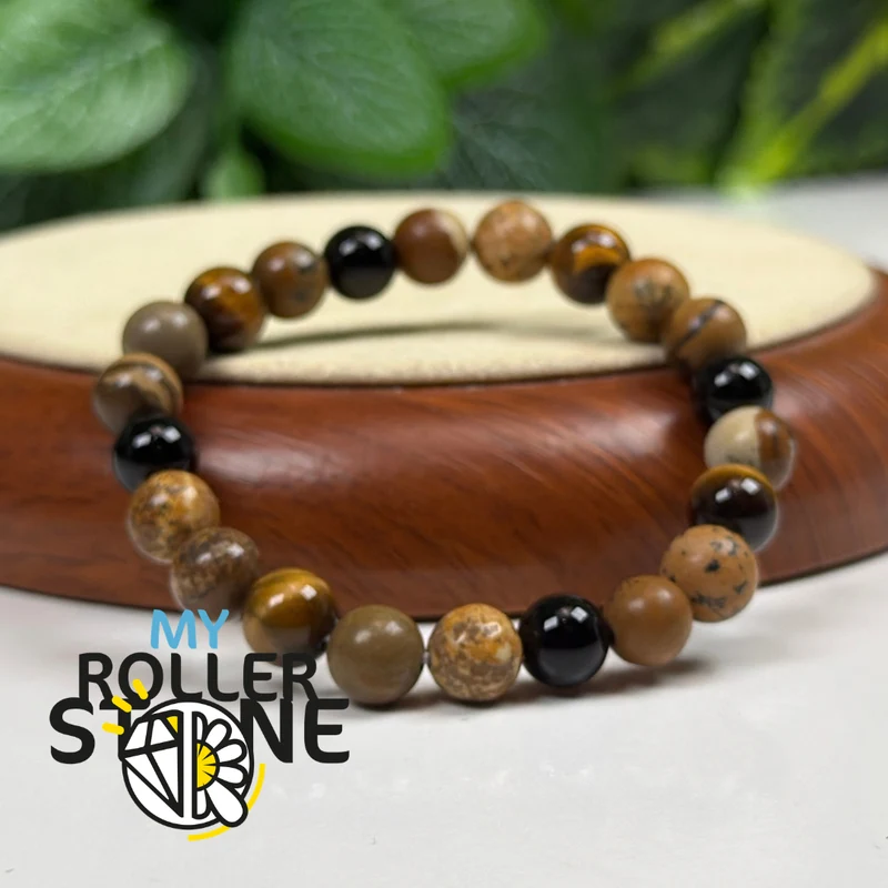 Lebensweg-Armband 4 – Landschaftsjaspis, Tigerauge & Schwarzer Onyx