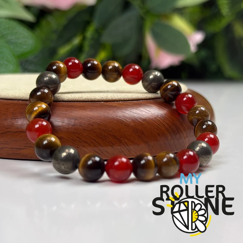 Lebensweg-Armband 1 – Tigerauge, Karneol & Pyrit