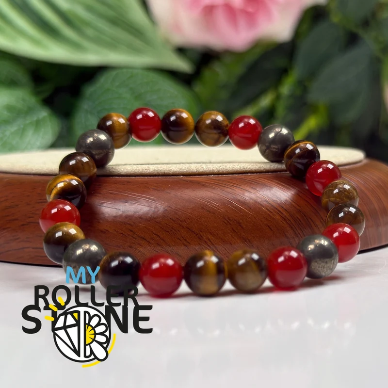 Lebensweg-Armband 1 – Tigerauge, Karneol & Pyrit