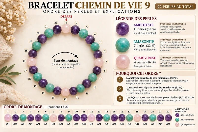 Armband Lebensweg 9 – Amethyst, Amazonit & Rosenquarz